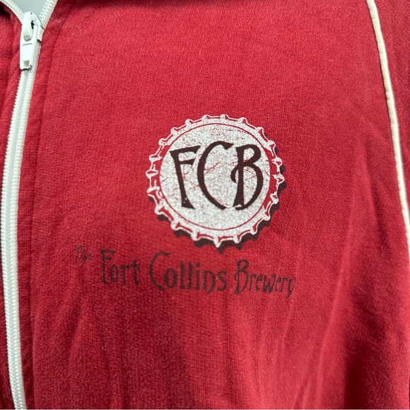 Fort Collins Brewery Zip-Up Sweatshirt - Red with White Piping - Size Medium - Picture 3 of 4
